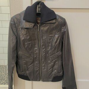 NWOT Cole Haan leather jacket - ribbed (*detachable*) collar, black, XS, pockets